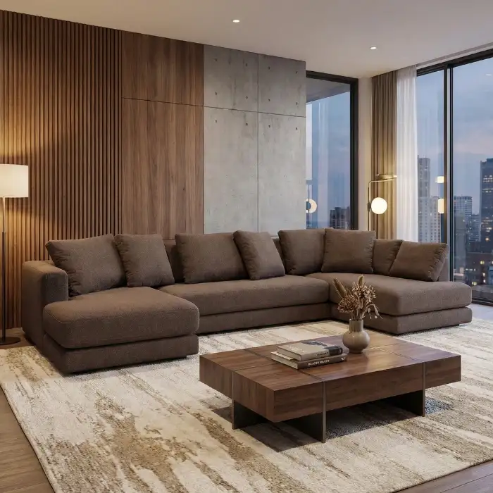 Summit U-Shape Sectional sofa - Brown (8)_ Brown sectional sofa in a modern and matching livingroom