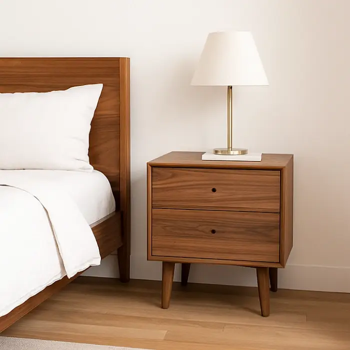 Roco Upholstered bed - light grey wooden sode table with matching bed