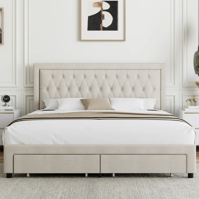 Sable Storage Bed Light Beige Sable Storage Bed Light Beige