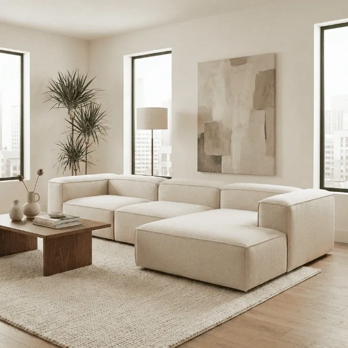 Sfera Luxe Modular sofa - Bouclé Ivory (1) sfera luxe white modular sofa in a modern livingroom