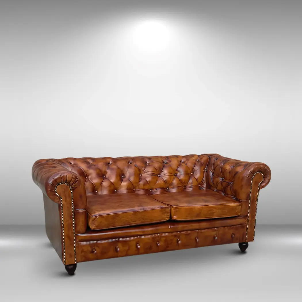 2 seater simple (2) featuring Saddle Brown Chesterfield Leather Sofa