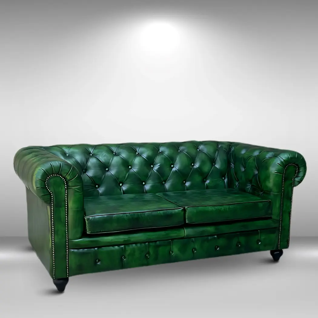 2 seater simple (2) Jade Green Chesterfield Leather Sofa