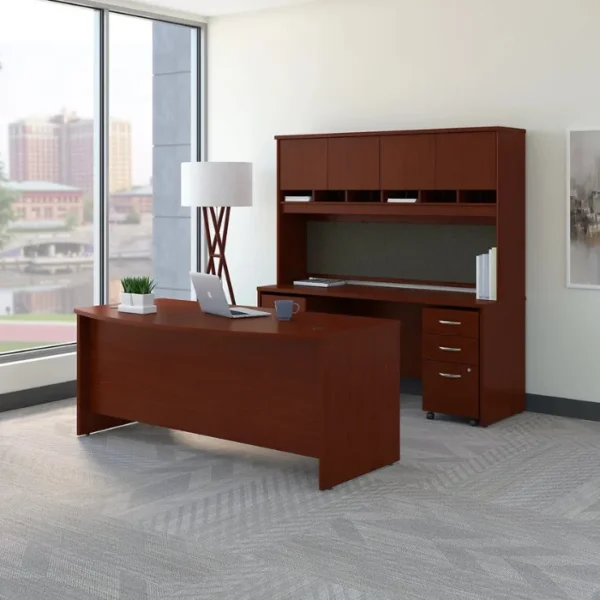 Back-Wall-Executive-Desk-Mahogany-1-600x600 Back wall executive desk in modern office.