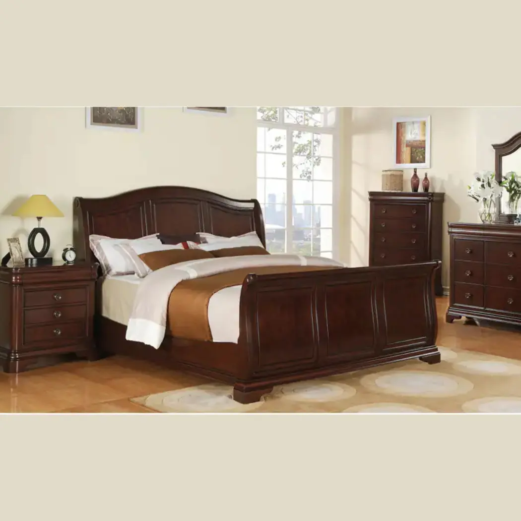 Victoria Beroom Set brown wooden bed in a modern bedroom