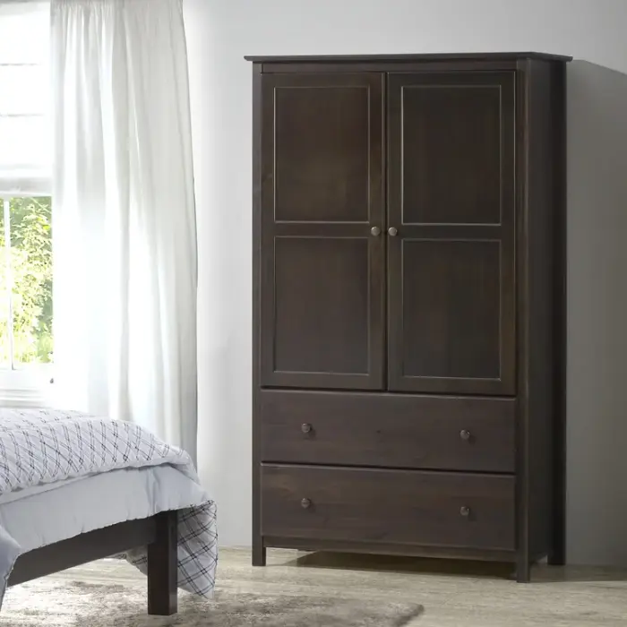 Branford Armoire – Solid Wood Wardrobe with Two Doors and Two Drawers in a Dark Finish Branford Armoire – Solid Wood Wardrobe with Two Doors and Two Drawers in a Dark Finish