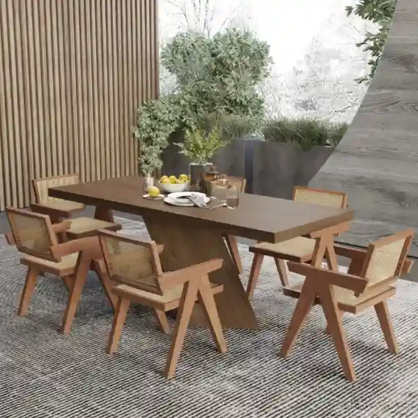 Cane-Dining-Set-3-600x600_ outdoor cane dining set featuring 6 chairs & extendable table