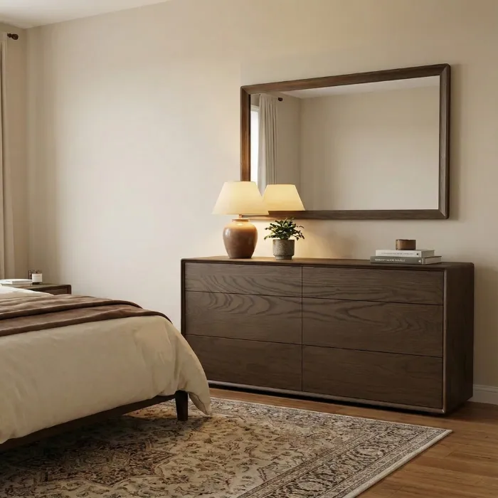 Oslo Dresser Oslo Dresser – front view of brown wooden dresser with six sleek drawers and a smooth, modern finish.