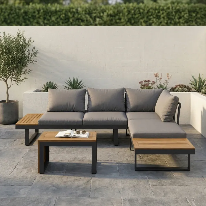 Kade Outdoor Sectional sofa_11zon (1) front view of outdoor sectional sofa with a matching coffee table