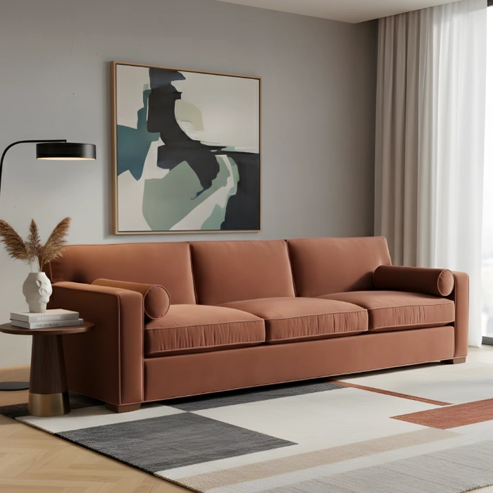 Velvet Moss - brick red brick red 3 seater sofa in modern room